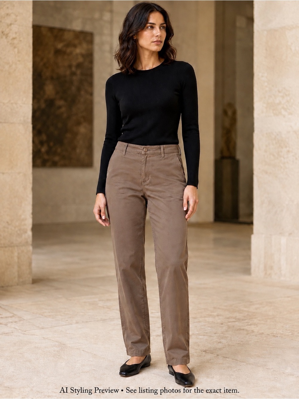 Dries Van Noten US 8 Brown Cotton Twill Straight Leg Trousers